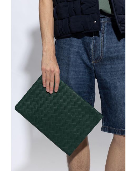 Bottega Veneta Green Intreciato Semi-Zipper Clutch for men