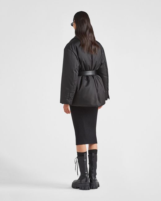 Prada Black Belted Logo-Detailed Puffer Jacket