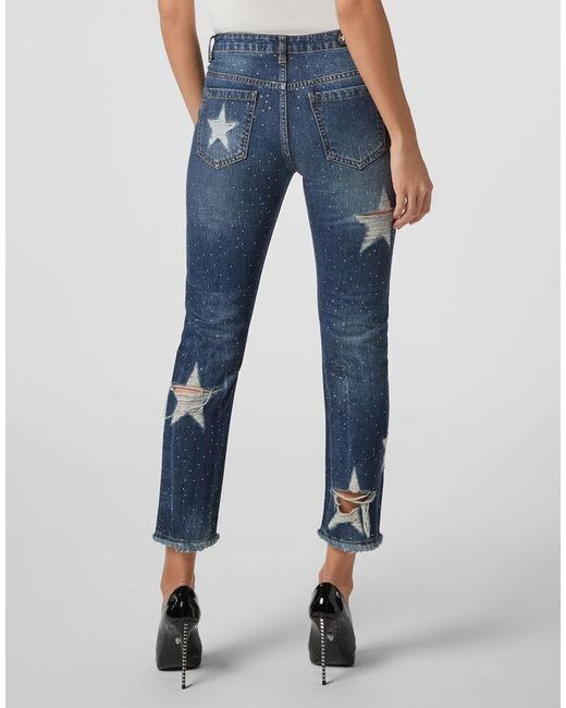 Philipp Plein Blue Logo Details Jeans