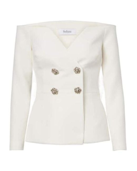 Safiyaa White Bridal Kamile Off-Shoulder Crêpe Jacket