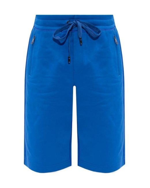 Dolce & Gabbana Blue Thigh-Length Drawstring Track Shorts for men