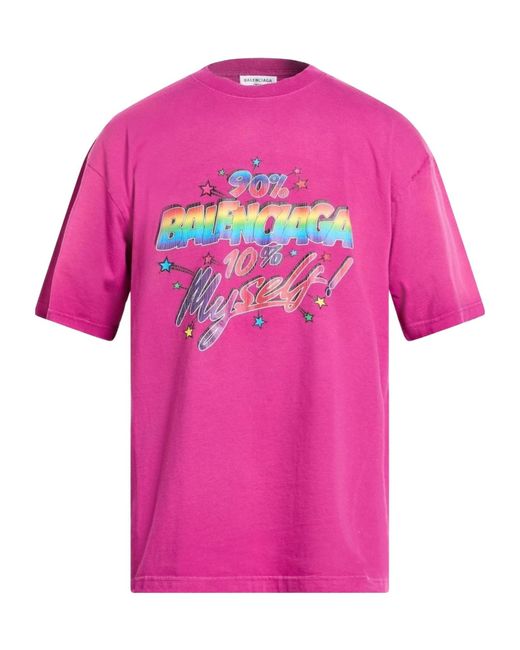 Balenciaga Pink Loose-Fit Printed Short-Sleeve T-Shirt