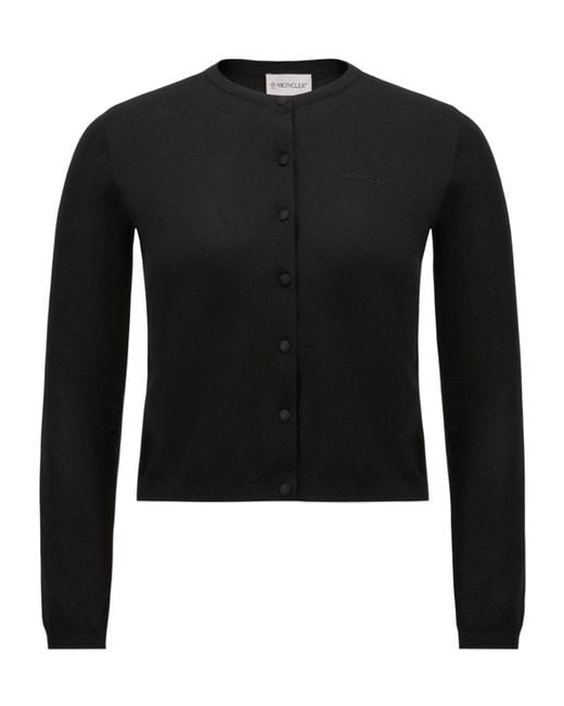 Moncler Black Embroidered Logo Button-Up Cardigan