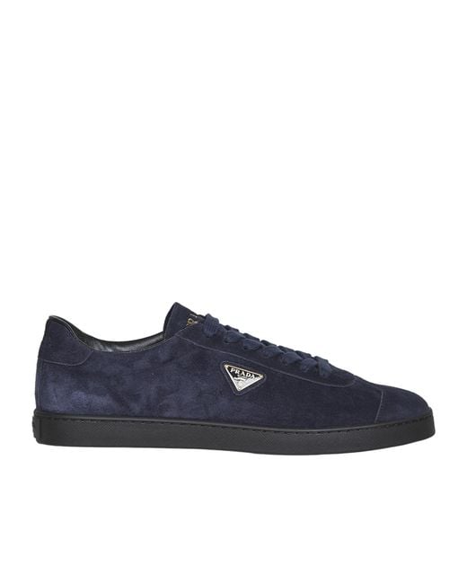 Prada Blue Triangle-Logo Lace-Up Sneakers for men