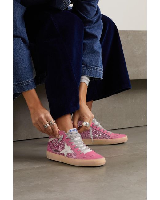 Golden Goose Deluxe Brand Pink Superstar Glittered Distressed Leather Sneakers