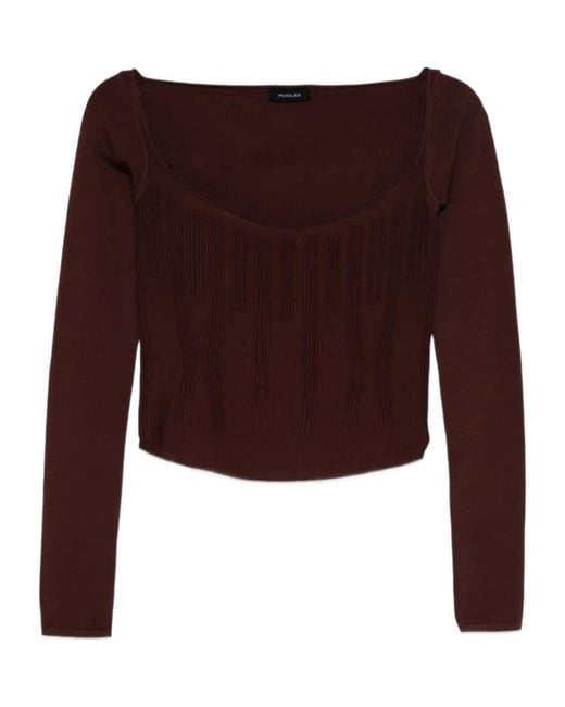 Mugler Purple Square-Neck Ribbed Top