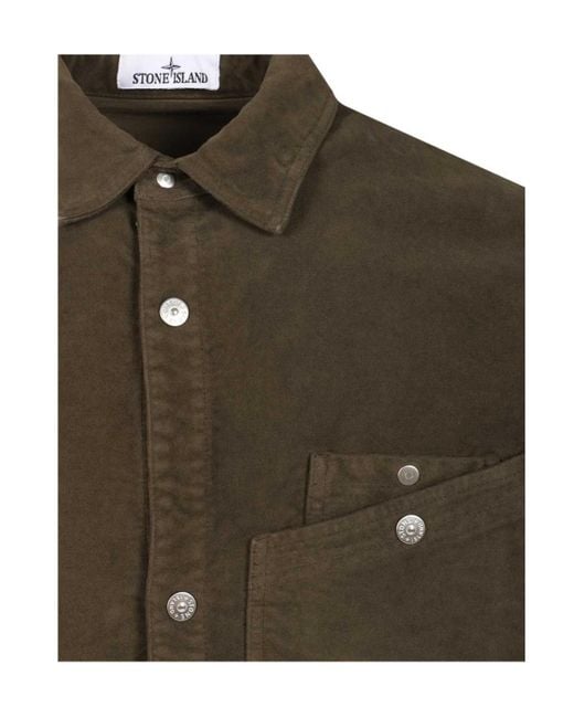 Stone Island Green Logo Patch Long Sleeved Overshirt for men