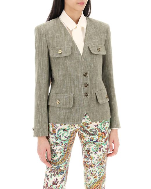 Etro Green V-Neck Single-Breasted Jacket