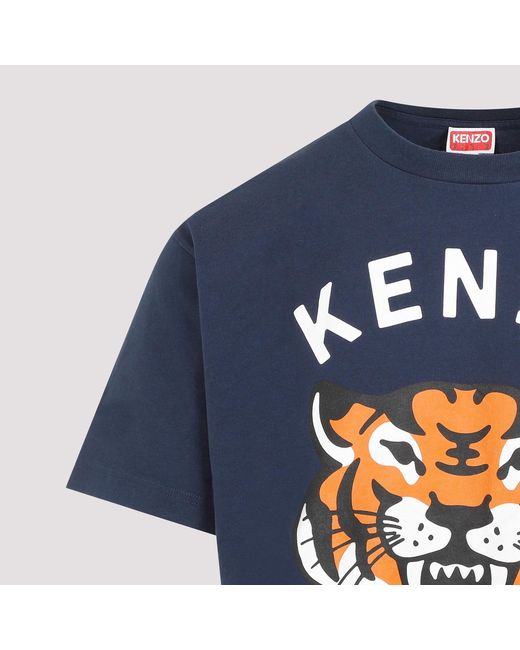 KENZO Blue Lucky Tiger Logo Printed Crewneck T-Shirt for men