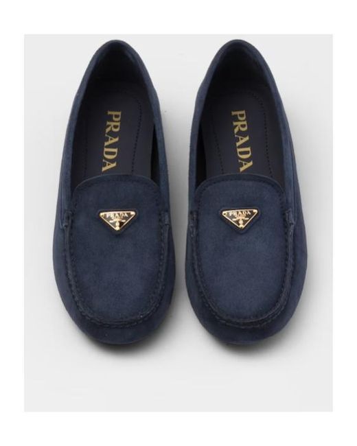 Prada Blue Triangle-Logo Slip-On Driving Loafers