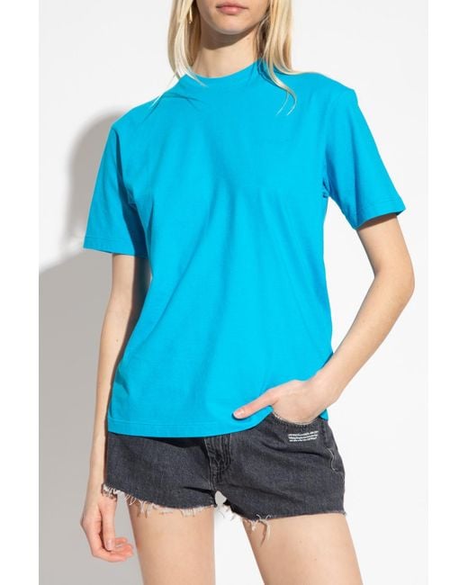 Off-White c/o Virgil Abloh Blue Diagonal Striped Crewneck T-Shirt