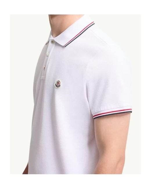 Moncler White Logo Patch Short-Sleeved Polo Shirt for men