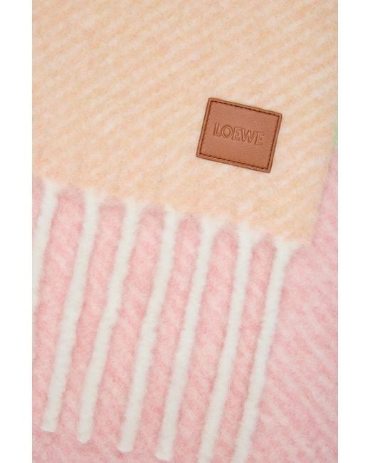 Loewe White Logo Patch Striped Fringed Scarf