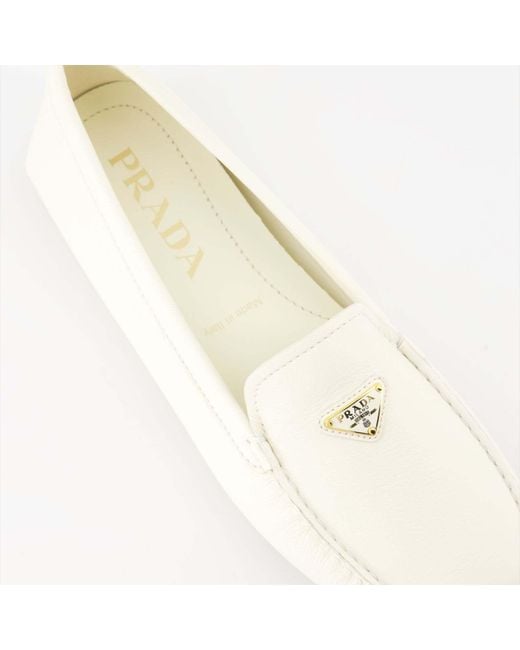 Prada White Triangle-Logo Slip-On Loafers