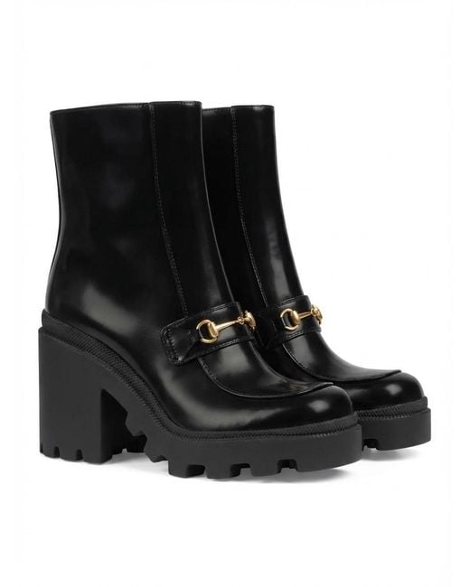 Gucci Black Horsebit Platform Boots