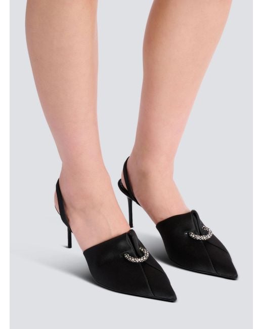 Balmain Black Piercing Detailed Satin Slingback Pumps