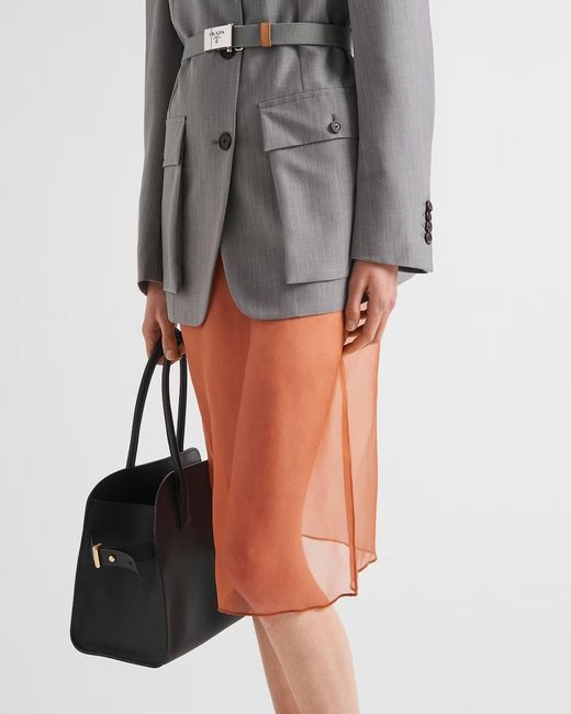 Prada Orange Straight Hem A-Line Midi Skirt