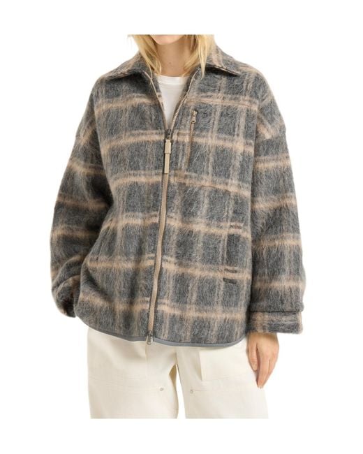 Brunello Cucinelli Gray Checked Zip-Up Knitted Jacket