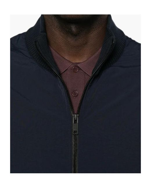 Boss Blue Knitted-Panel Zip-Up Jacket for men