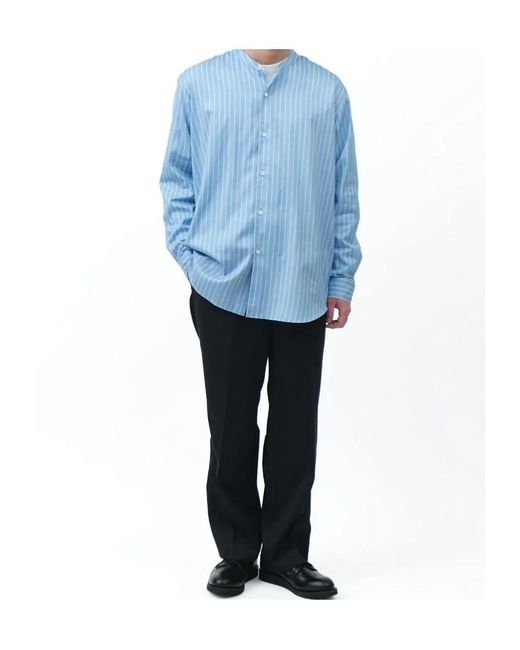 Auralee Blue Striped Stand-Collar Shirt for men