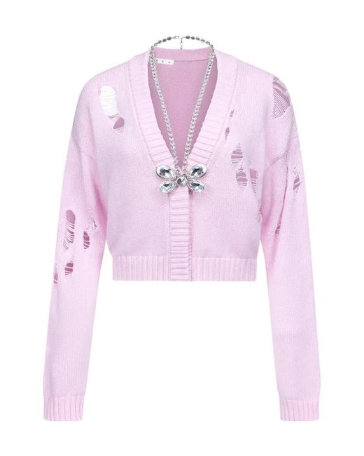 Area Pink Butterfly-Embellished Organic Cotton-Blend Cardigan