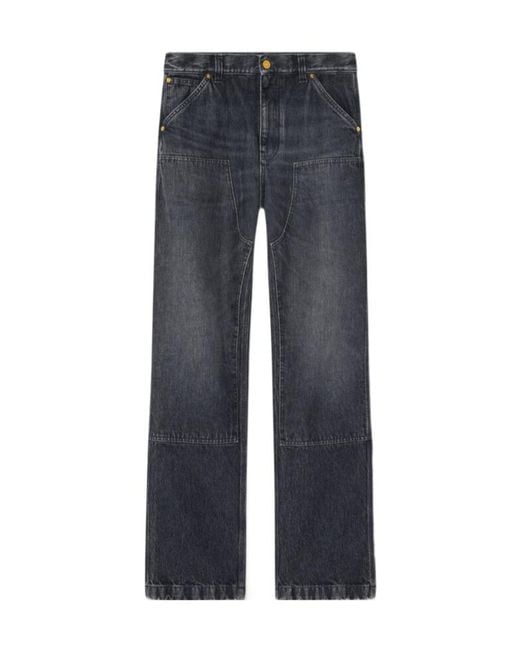Versace Blue Logo-Patch Patchwork-Designed Jeans for men