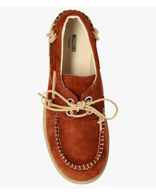 Moschino Brown Whipstitch-Trim Chunky-Sole Boat Shoes for men