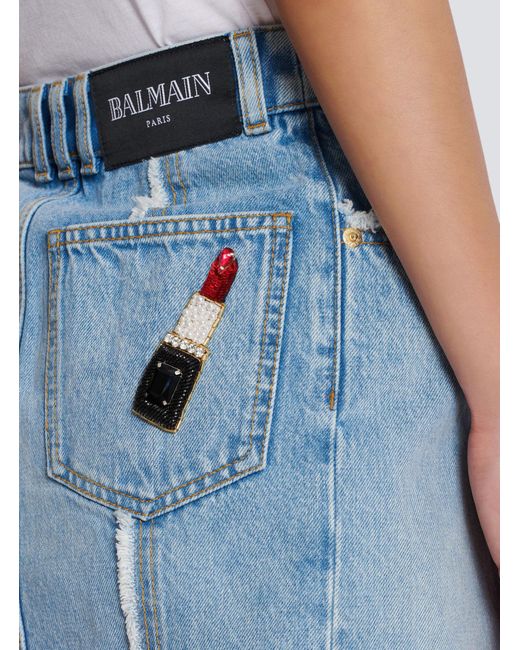 Balmain Blue Asymmetric Denim Skirt