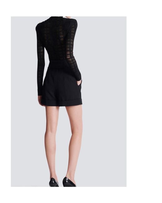 Balmain Blue Grain De Poudre Belted Shorts