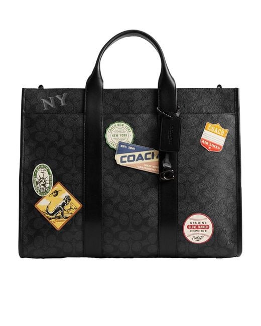 COACH Black Patch Detailed Wesley Tote Bag for men