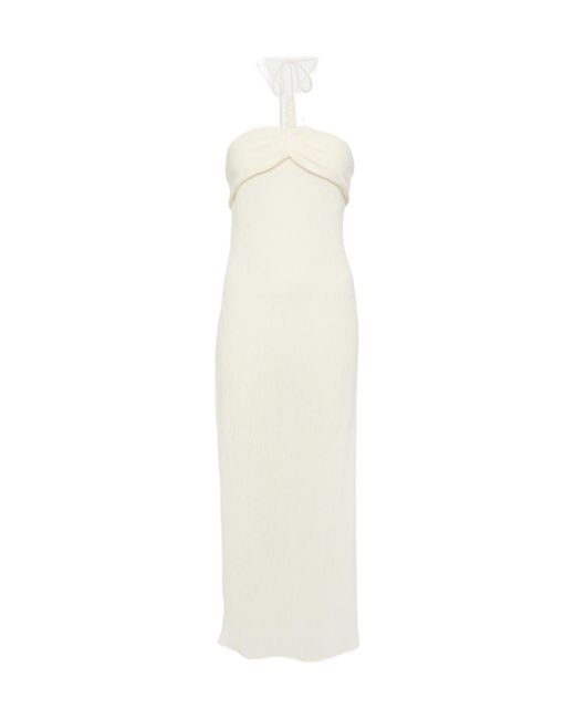 Magda Butrym White Pearl-Detail Halterneck Midi Dress