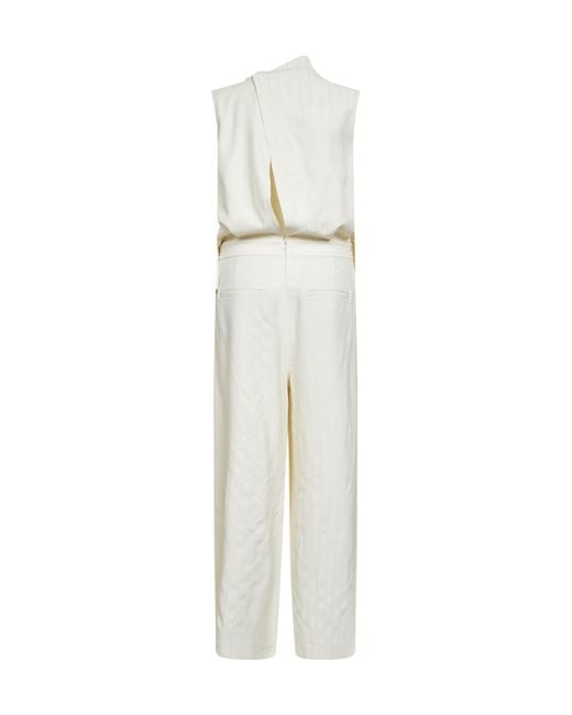 Brunello Cucinelli White Ivory Dazzling Chalkstripe Slouchy Jumpsuit
