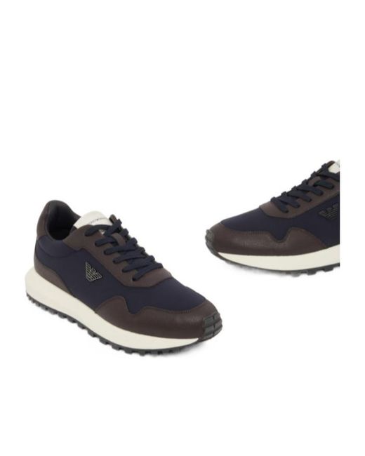 Emporio Armani Blue Recycled Nylon Sneakers With Regenerated Saffiano Details for men
