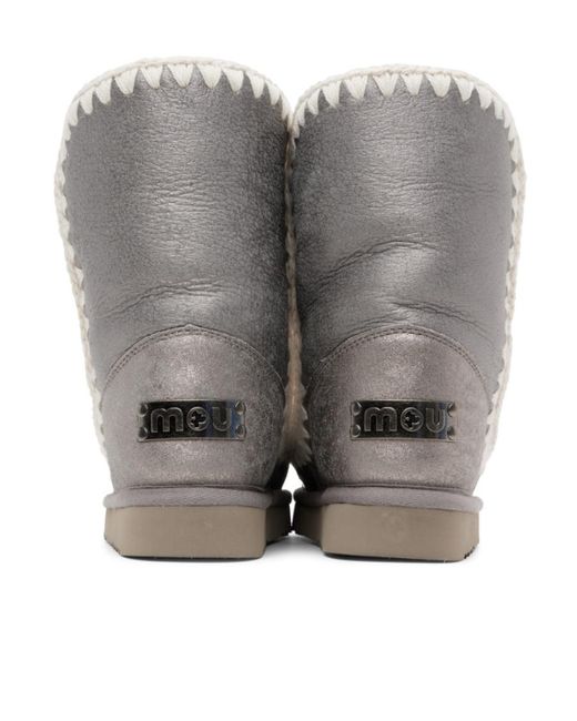 Mou Gray Eskimo 24 Metallic Whipstitch-Trim Boots