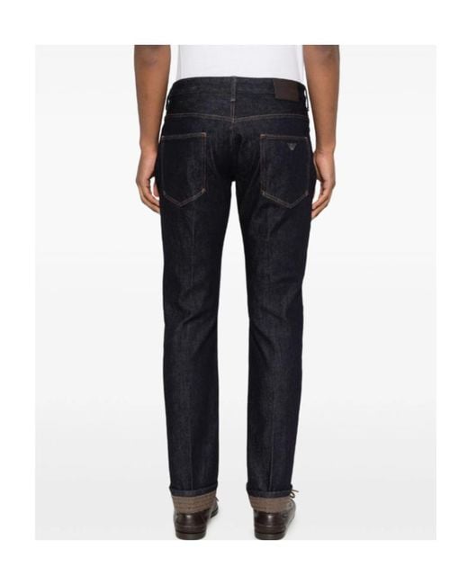 Emporio Armani Blue Five-Pockets Logo-Plaque Jeans for men