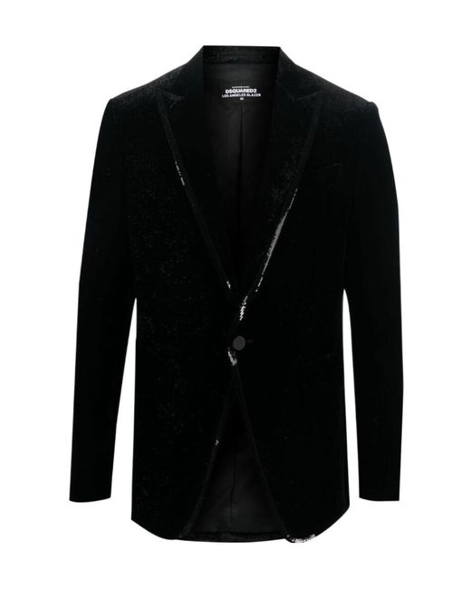 DSquared² Black Velvet Sequined Single-Breasted Blazer for men