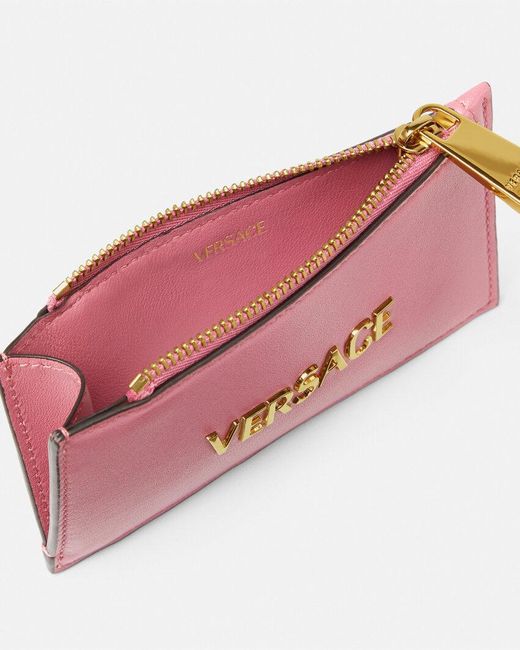 Versace Pink Logo-Lettering Zipped Wallet