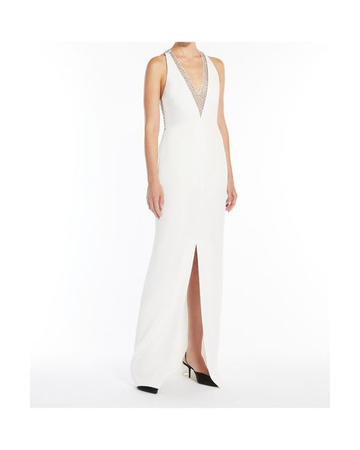 Max Mara White Pianoforte Secolo Embellished V-Neck Sleeveless Dress