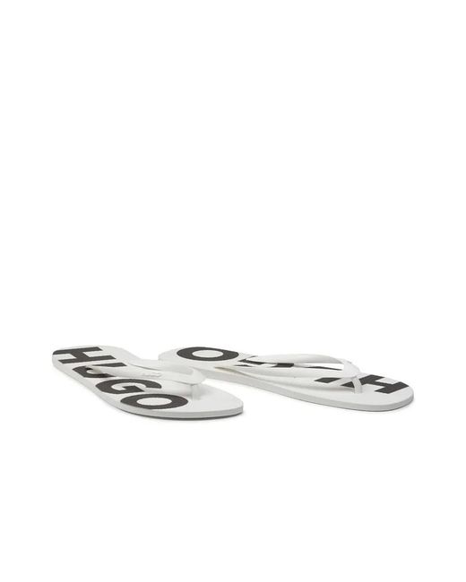 Boss White Round-Toe Flat Sandals for men