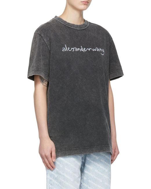 Alexander Wang Gray Faded-Effect Logo-Print T-Shirt