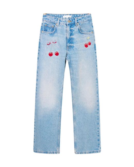 LoveShackFancy Blue Cherry Embroidered Jeans