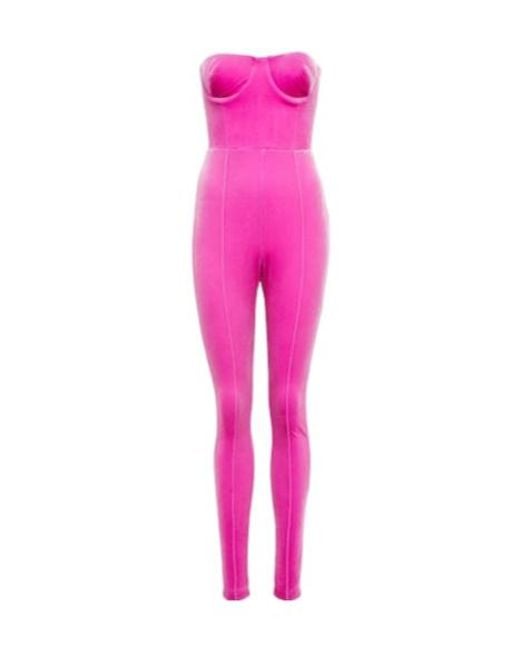 Alex Perry Pink Strapless Velvet Jumpsuit