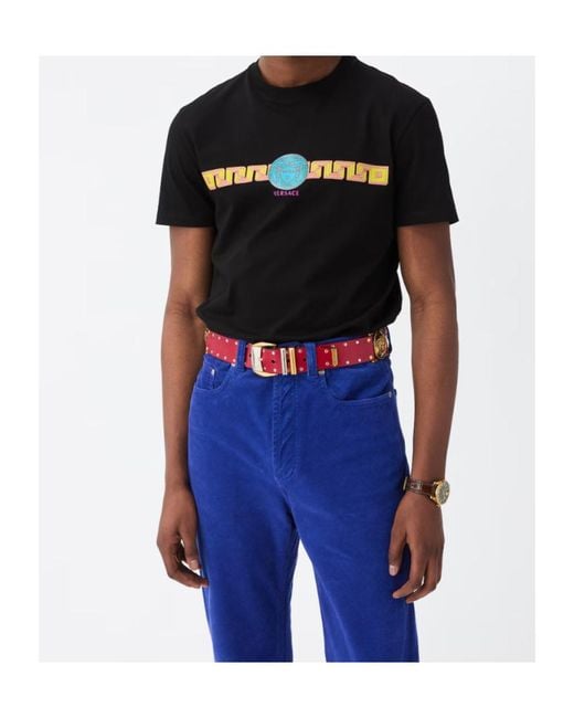 Versace Black Printed Cotton-Jersey Slim T-Shirt for men