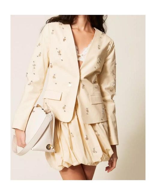 Twinset Natural Sequin-Embellished Skirt