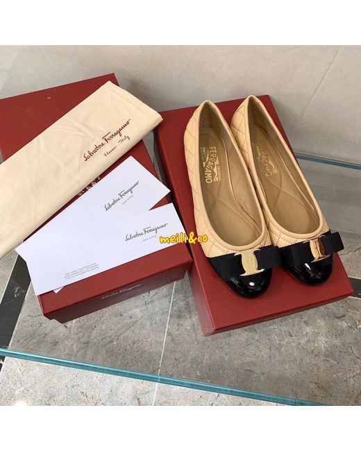Ferragamo Natural Ferragamo Vara Bow Quilted Pumps