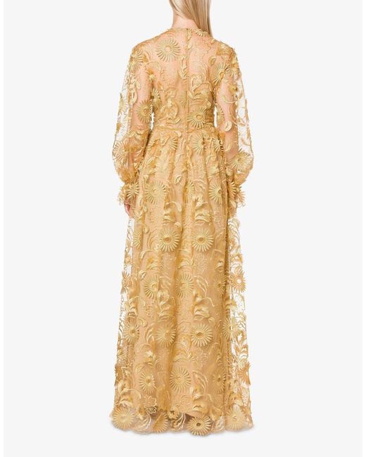 Alberta Ferretti Metallic Embroidered Long Tulle Dress