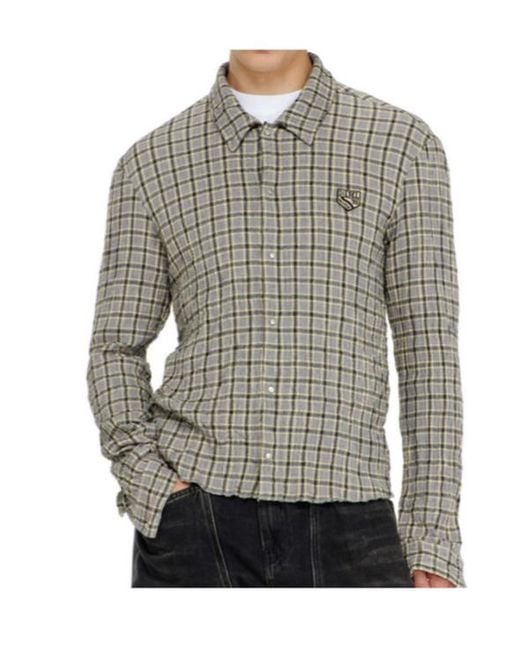 DIESEL Gray Check Shirt With Seersucker Effect for men