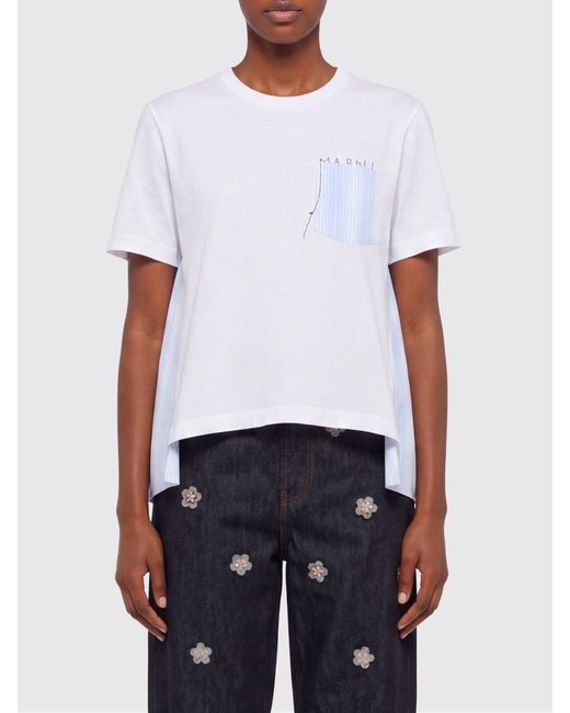 Marni White Striped Poplin T-Shirt