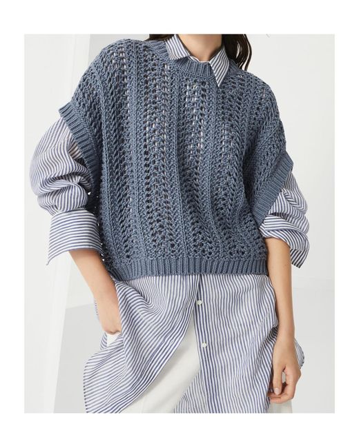 Brunello Cucinelli Blue Crewneck Knitted Top