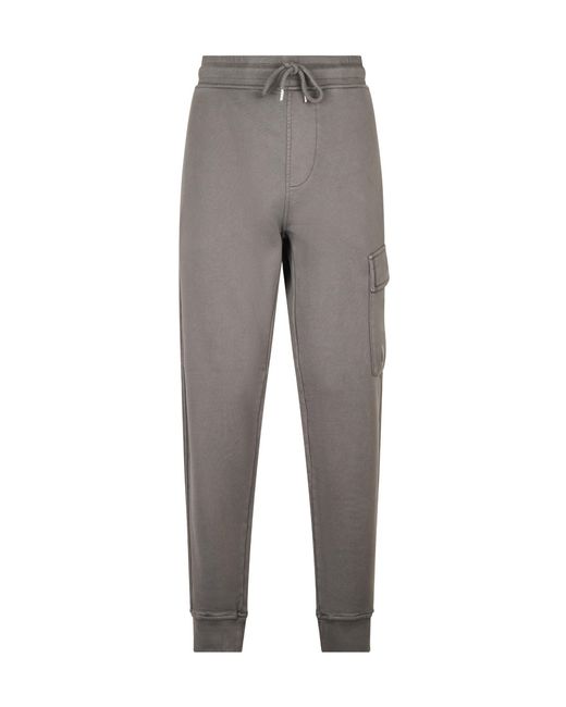 C P Company Gray Diagonal Cargo Lens Sweatpants for men
